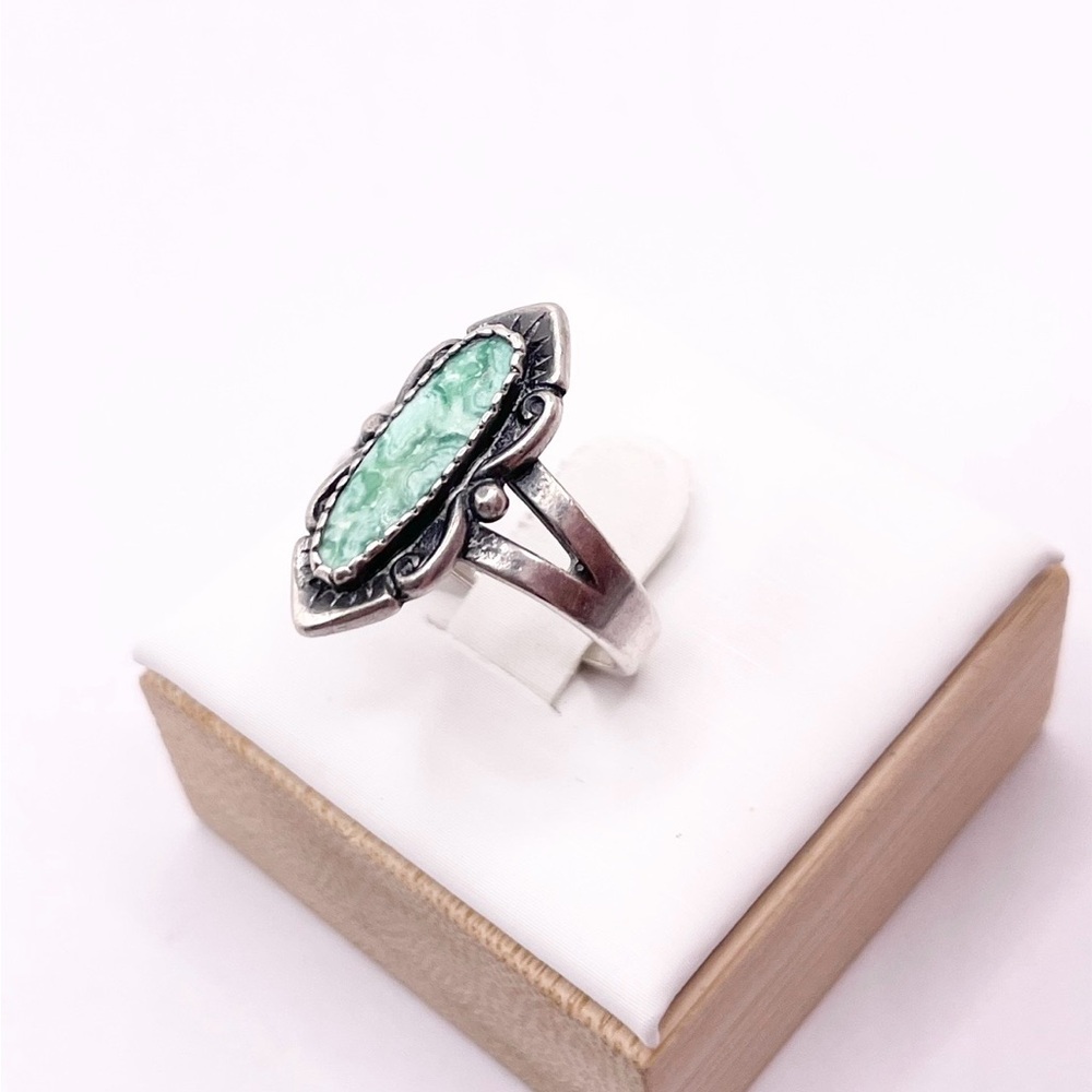 Size 6 Green Stone Bell Trading post 925 sterling silver Ring - Picture 2 of 8